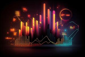 illustration of crypto market data, chart, silhouette crypto currency market, isometric, colorful gradient background photo