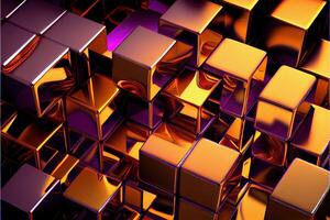 illustration of digital cubic abstract background of color, metal squares, reflection photo