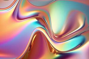 illustration of holographic liquid background. Holographic iridescent backdrop. Pearlescent gradient and foil effect for design prints. Rainbow metal photo
