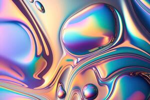 illustration of holographic liquid background. Holographic iridescent backdrop. Pearlescent gradient and foil effect for design prints. Rainbow metal photo