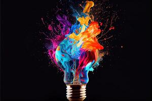 illustration of light bulb eureka moment with Impact and inspiring artistic colorful explosion of paint energy photo