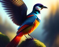 vistoso pájaro en un antecedentes de naturaleza. 3d ilustración. foto