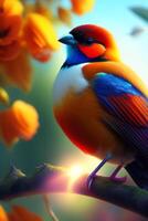 Colorful bird on a background of nature. 3d illustration. photo