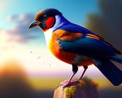 Colorful bird on a background of nature. 3d illustration. photo