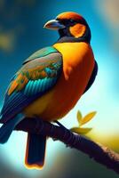 Colorful bird on a background of nature. 3d illustration. photo