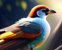 Colorful bird on a background of nature. 3d illustration. photo