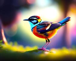 Colorful bird on a background of nature. 3d illustration. photo