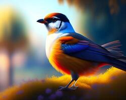 Colorful bird on a background of nature. 3d illustration. photo