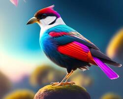 Colorful bird on a background of nature. 3d illustration. photo