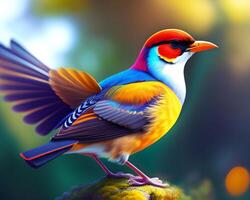 Colorful bird on a background of nature. 3d illustration. photo