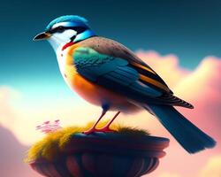 Colorful bird on a background of nature. 3d illustration. photo