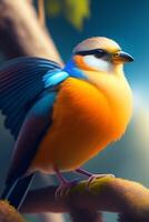 Colorful bird on a background of nature. 3d illustration. photo