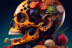 the anatomy of a zoombie head made of junk food photo