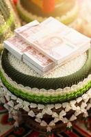 Thai banknotes on goldentray for Wedding money in Thailand traditional photo