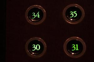 Buttons with green light numbers lift in the elevator. photo