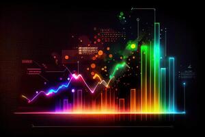 illustration of crypto market data, chart, silhouette crypto currency market, isometric, colorful gradient background photo