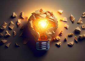 illustration of bright idea for business, education, star up growth, light bulbs on dark background, idea concept photo