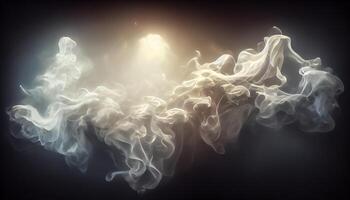 illustration of White curve fog, smoke, clouds, fire and dark background with spotlight. Abstract illustration art. Pattern texture, use for ad, poster and template, business.Digital art photo