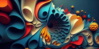 illustration of a futuristic abstraction, featuring a 3D background with dynamic shapes and colors photo