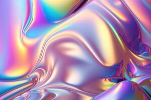 illustration of holographic liquid background. Holographic iridescent backdrop. Pearlescent gradient and foil effect for design prints. Rainbow metal photo