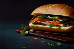 illustration of banh mi vietnam bread, food, studio, asian, Vietnamese sandwich , Vietnamese food, copy space photo