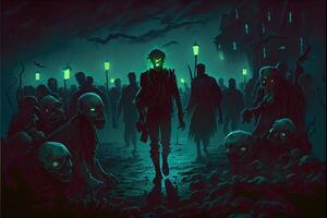 generativo ai ilustración de el hecho ese el zombies fueron naturalmente bioluminiscente hecho el atesora de ellos extrañamente hermosa a noche foto