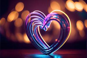 illustration of love heart neon light, decor, bright light, romantic. Love and valentine day concept. Neural network generated art. Digitally generated image. photo