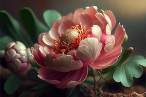 illustration of flowers concept art. Chinese digital art, style and background. Retro texture. Close focus. photo