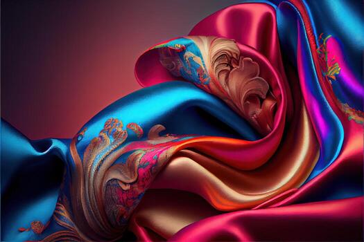 illustration of soft silk colorful fabric, texture and background photo