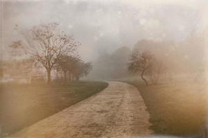 l calma paisaje con la carretera en brumoso gris inviernos día foto