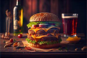 generativo ai ilustración de magníficamente delicioso hamburguesa con queso con lote de queso foto