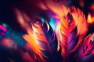 illustration of beautiful colorful background of firebird feathers. Abstract background, blurred bokeh, feather. photo