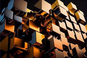 illustration of digital cubic abstract background of color, metal squares, reflection photo