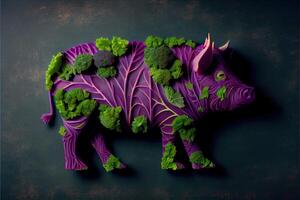 illustration of a cow made of fresh fruits and vegetables photo