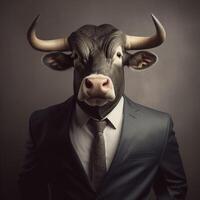 A man in a suit and a bull mask AI Generative photo