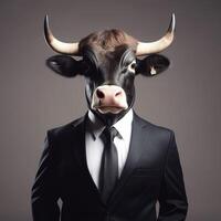 A man in a suit and a bull mask photo