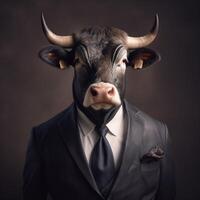 A man in a suit and a bull mask photo