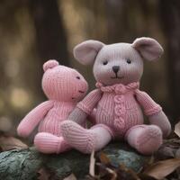 A knitted toy with a pink sweater on it photo