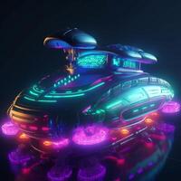 A mysterious aliens spaceship in neon colors photo