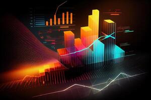 generativo ai ilustración de cripto mercado datos, cuadro, silueta cripto moneda mercado, isométrica, vistoso degradado antecedentes foto