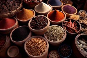 illustration of oriental spices and spices on the market photo