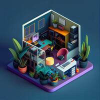 illustration of Office on smart phone, isometric diorama, land plot, pop color, colorful. Digitally generated image photo