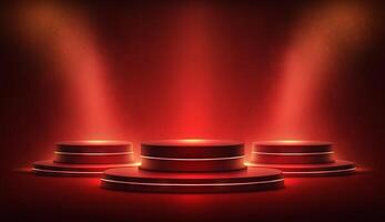 Stage Podium Scene for Award Ceremony on red Background. photo