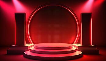 Stage Podium Scene for Award Ceremony on red Background. photo