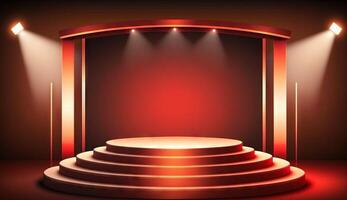 Stage Podium Scene for Award Ceremony on red Background. photo