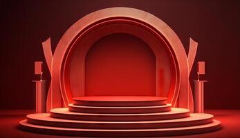 Stage Podium Scene for Award Ceremony on red Background. photo