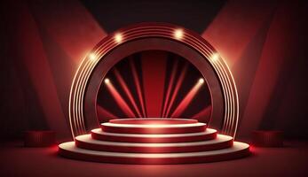 Stage Podium Scene for Award Ceremony on red Background. photo