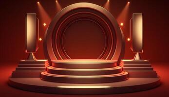 Stage Podium Scene for Award Ceremony on red Background. photo