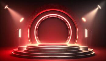 Stage Podium Scene for Award Ceremony on red Background. photo