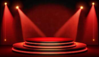 Stage Podium Scene for Award Ceremony on red Background. photo